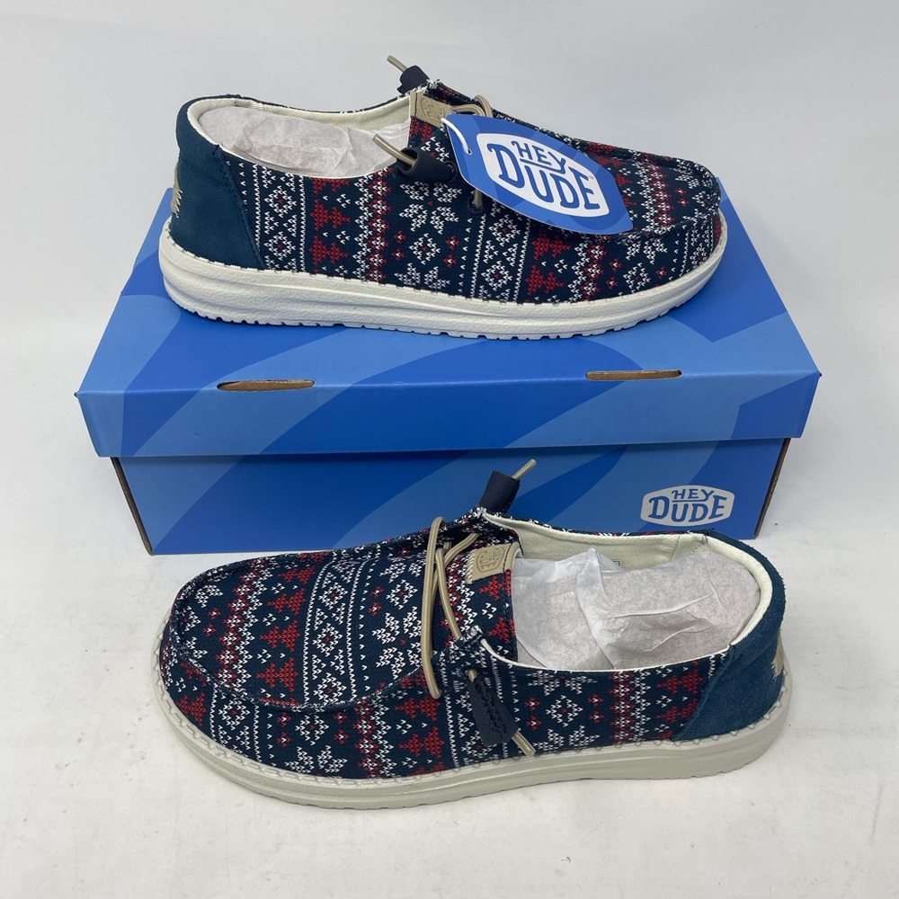 Hey Dude Wendy Winter Ugly Sweater Shoes, Navy 43536-4HQ